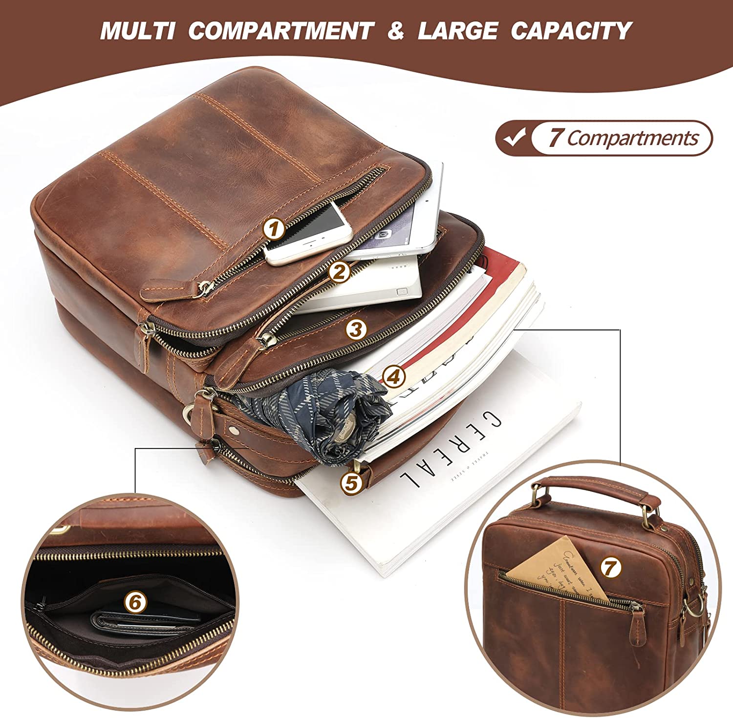Jack&Chris Leather Man Purse Shoulder Bag,Small Mens Crossbody Messenger Bags for Work,Men Satchel Handbag - Image 3